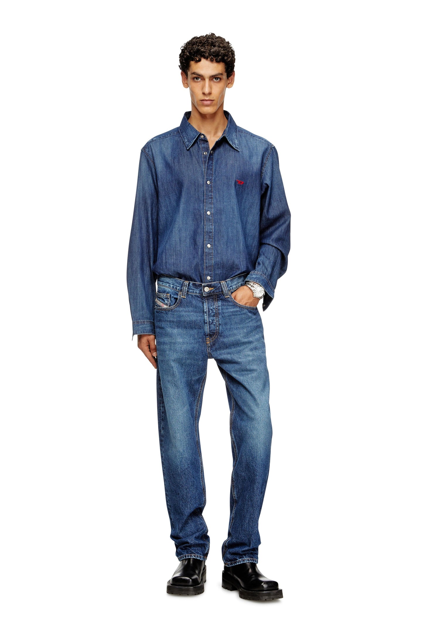 Denim shirt with embroidered logo