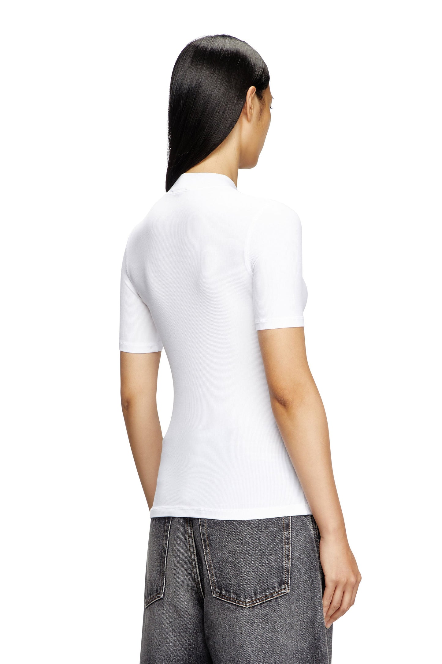 Ribbed T-shirt with mock neck