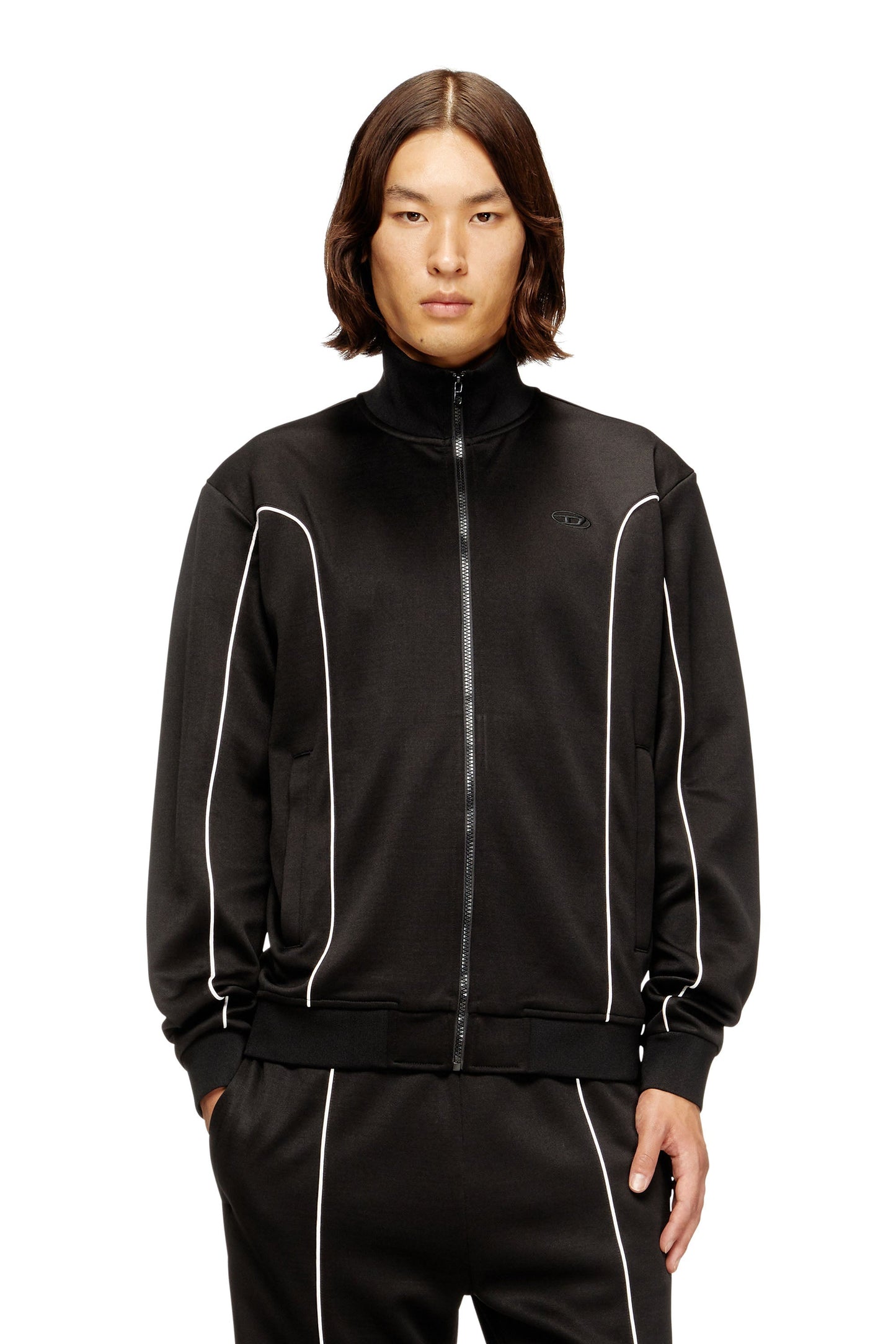Sweat fabric track jacket with contrast piping