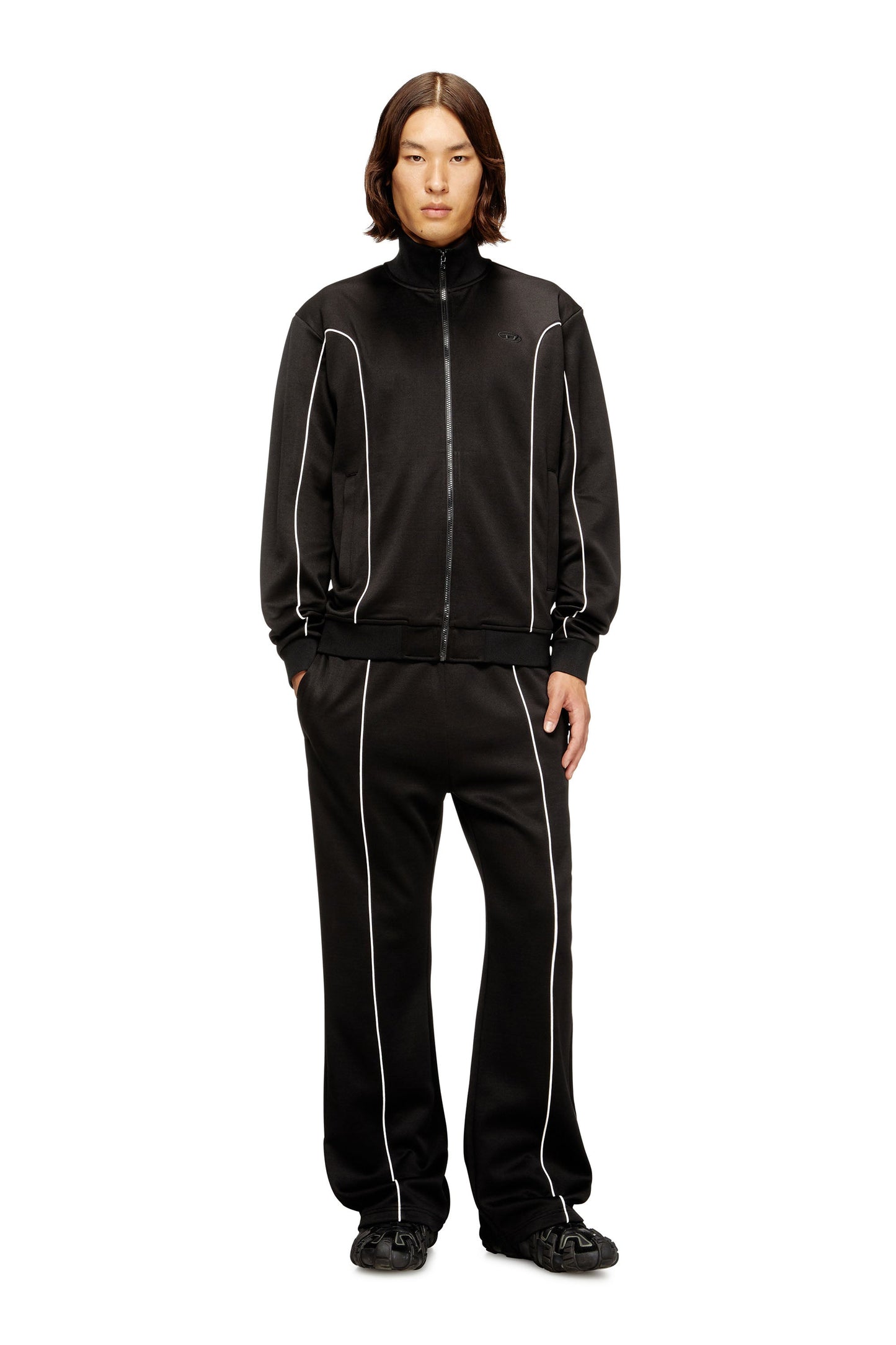Sweat fabric track jacket with contrast piping