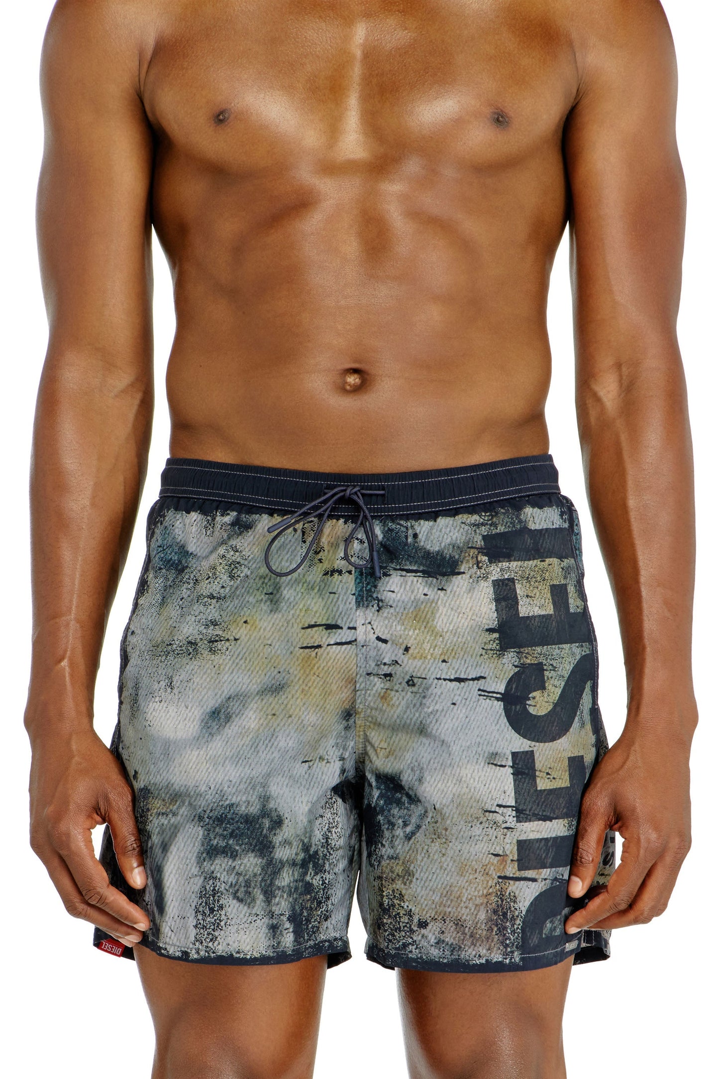 Swim shorts with distressed print and maxi logo