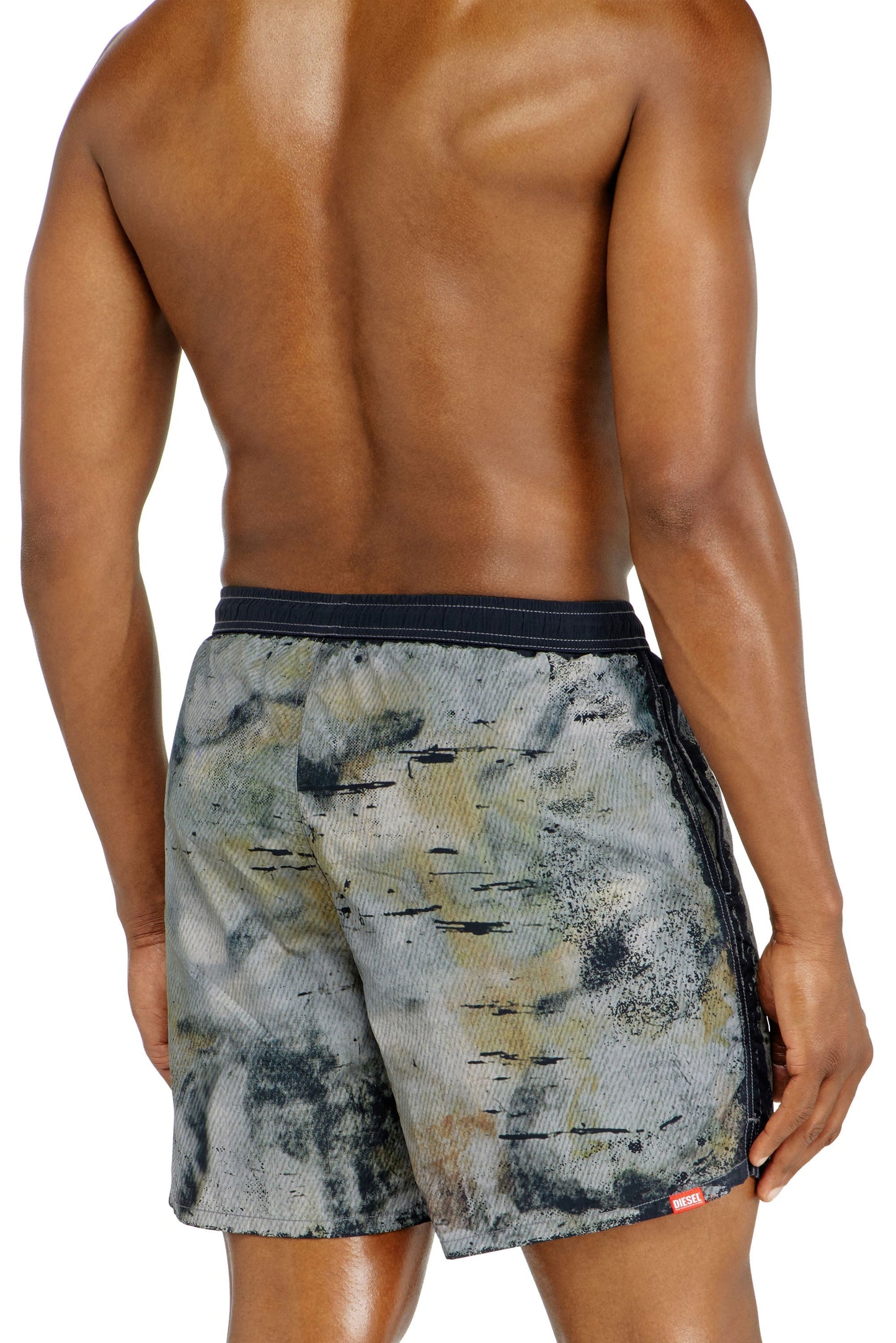 Swim shorts with distressed print and maxi logo