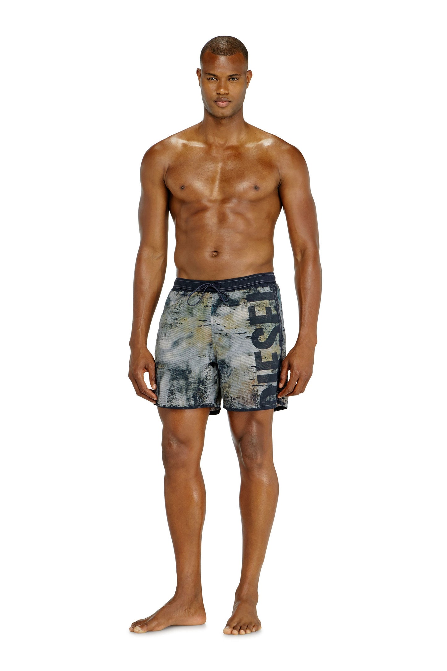 Swim shorts with distressed print and maxi logo
