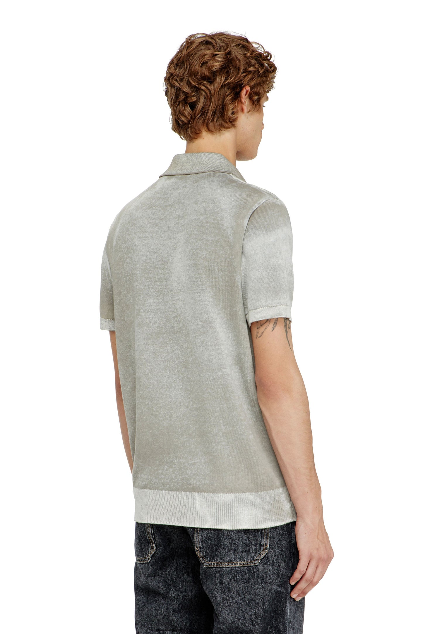 Knit polo shirt with faded reverse print
