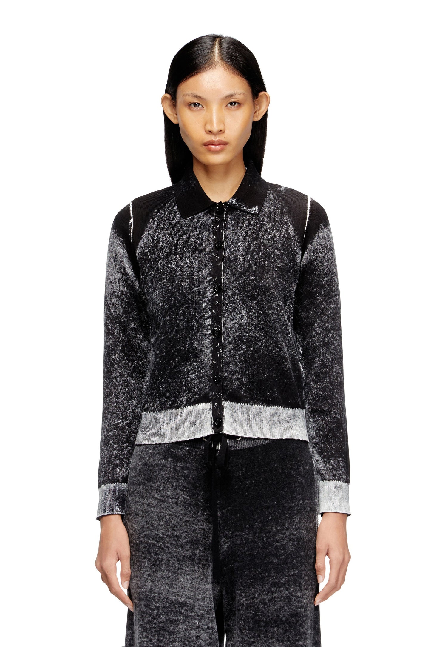 Cardigan with faded reverse print