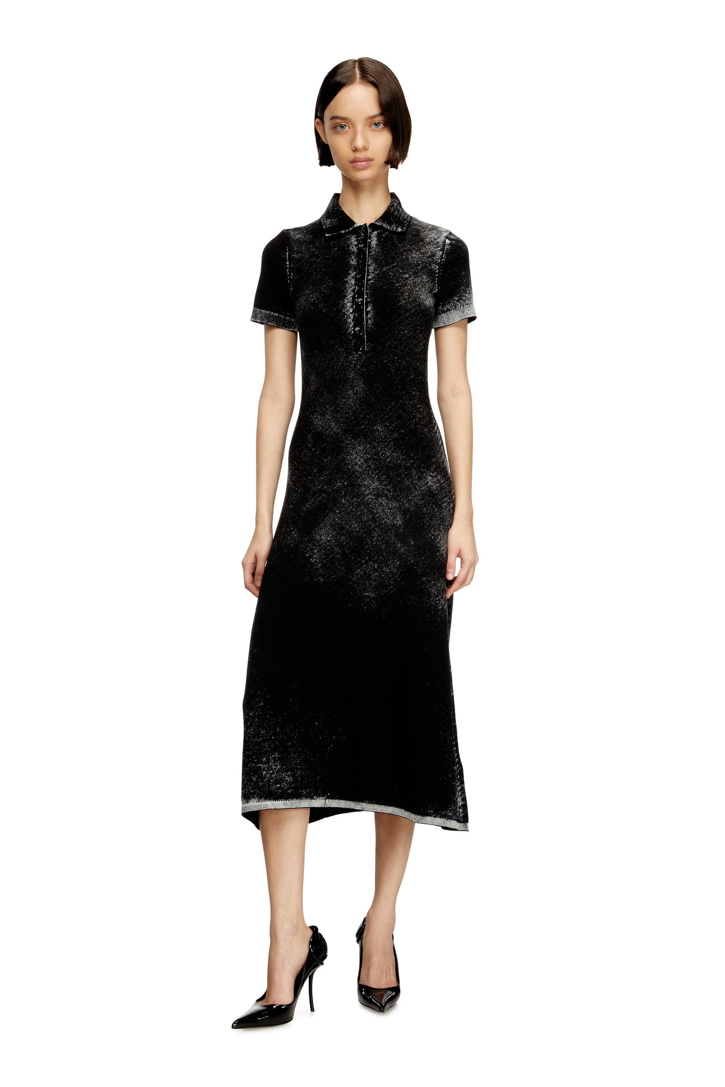 Midi polo dress in reverse-printed knit