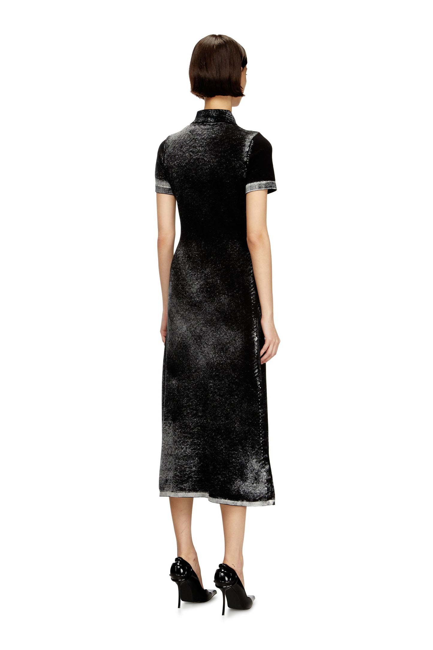 Midi polo dress in reverse-printed knit