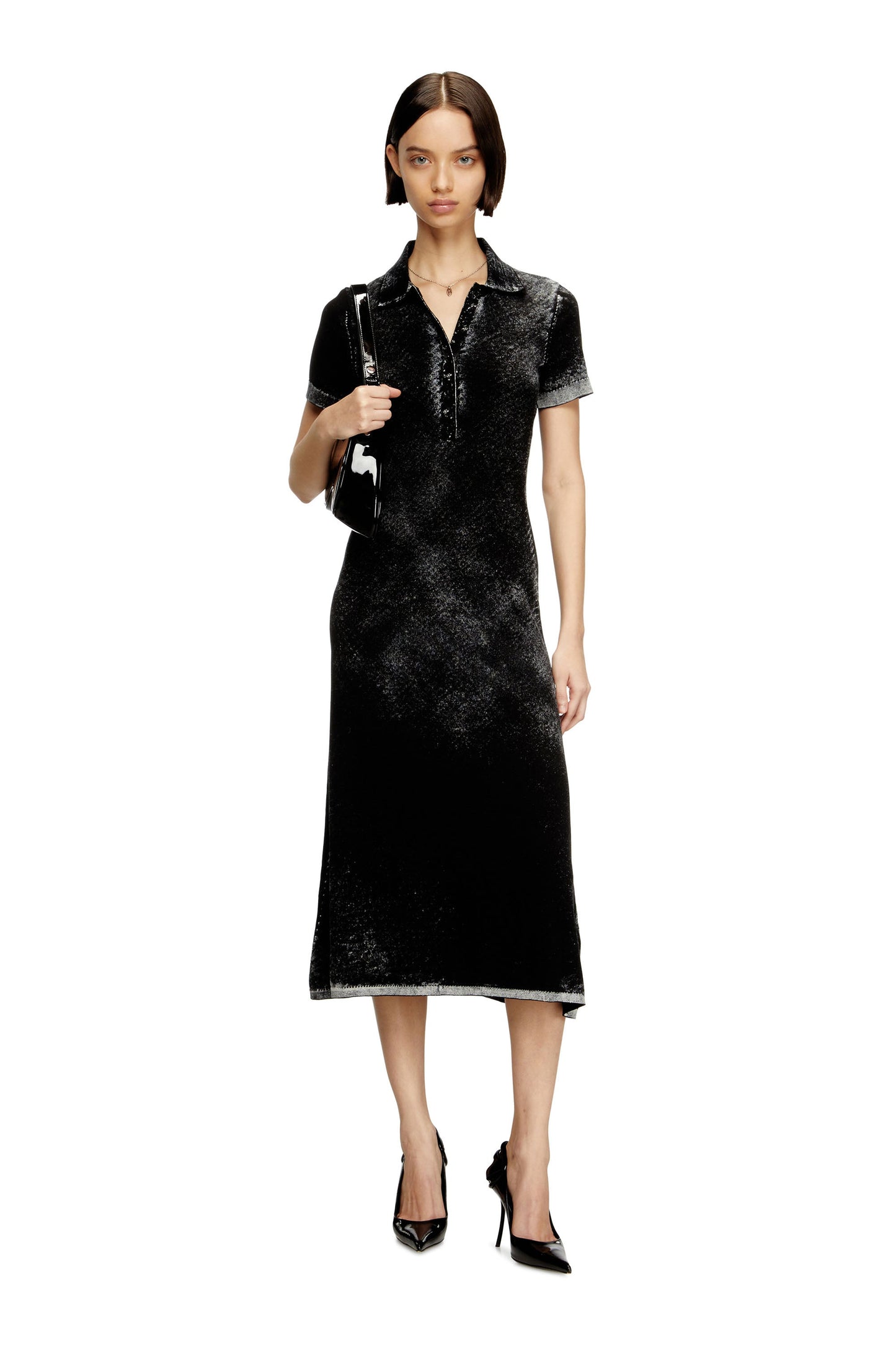 Midi polo dress in reverse-printed knit