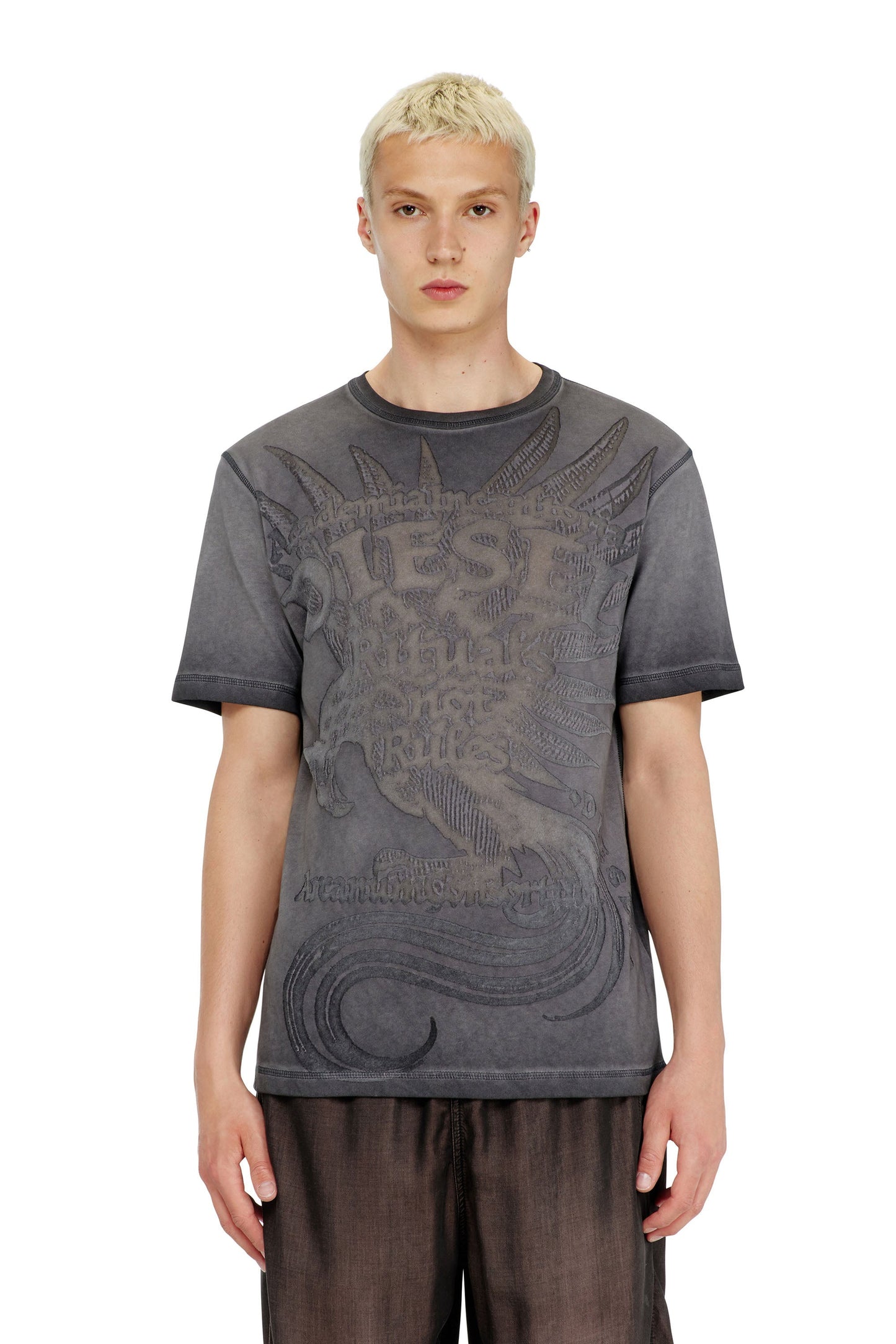 Jersey T-shirt with embossed graphic