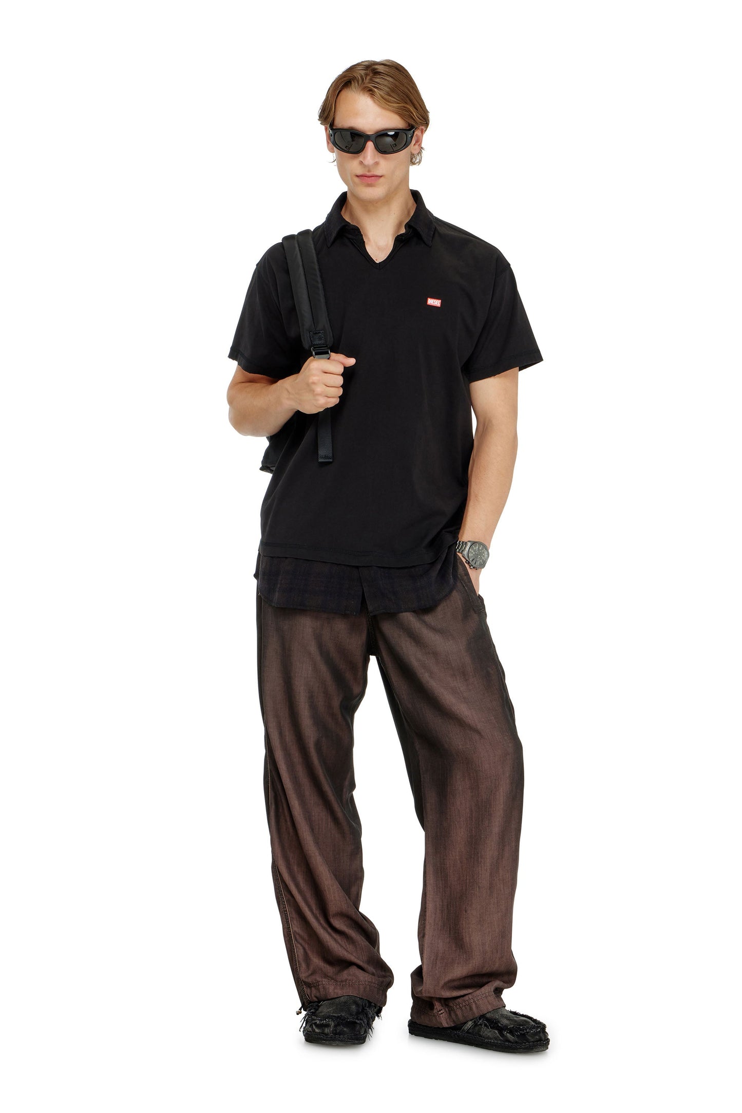 Jersey polo shirt with check flannel trims