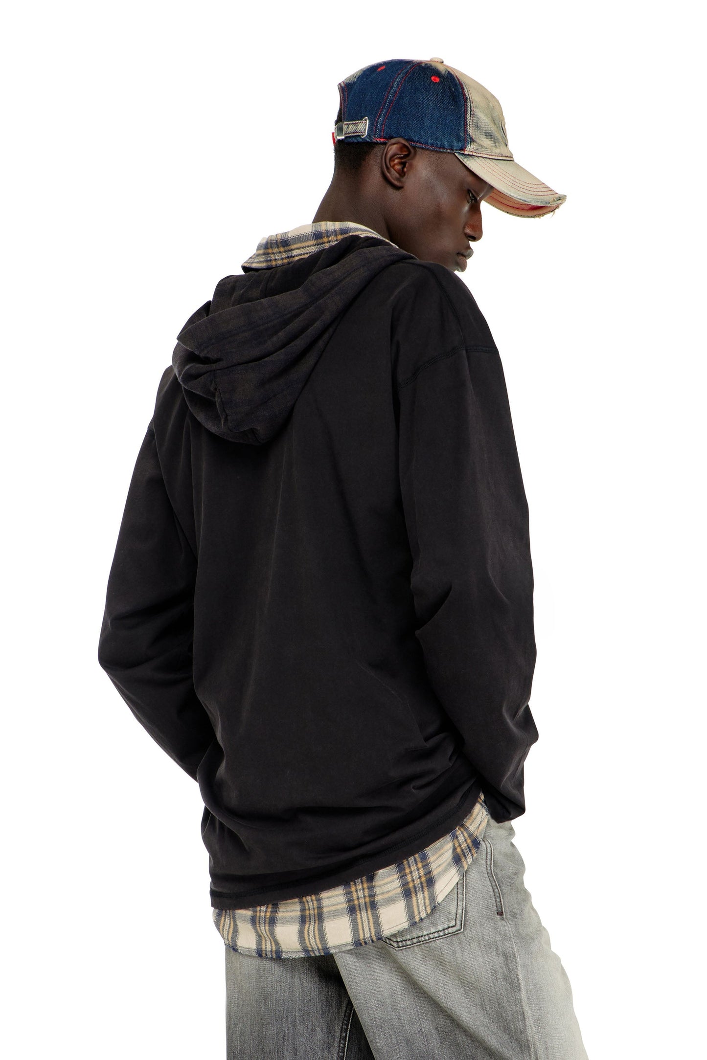Long-sleeve T-shirt with flannel hood