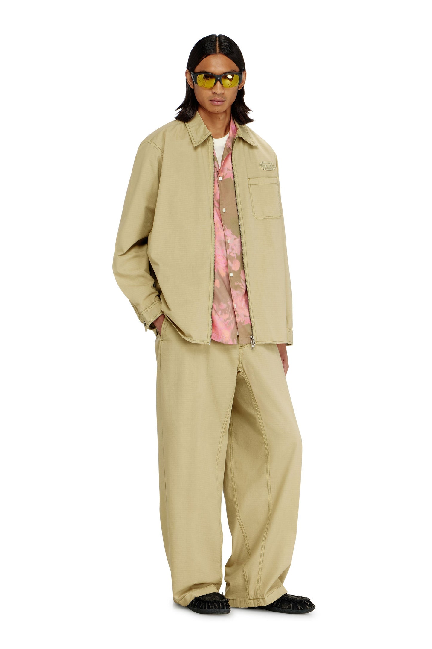 Cotton ripstop pants with side buckles