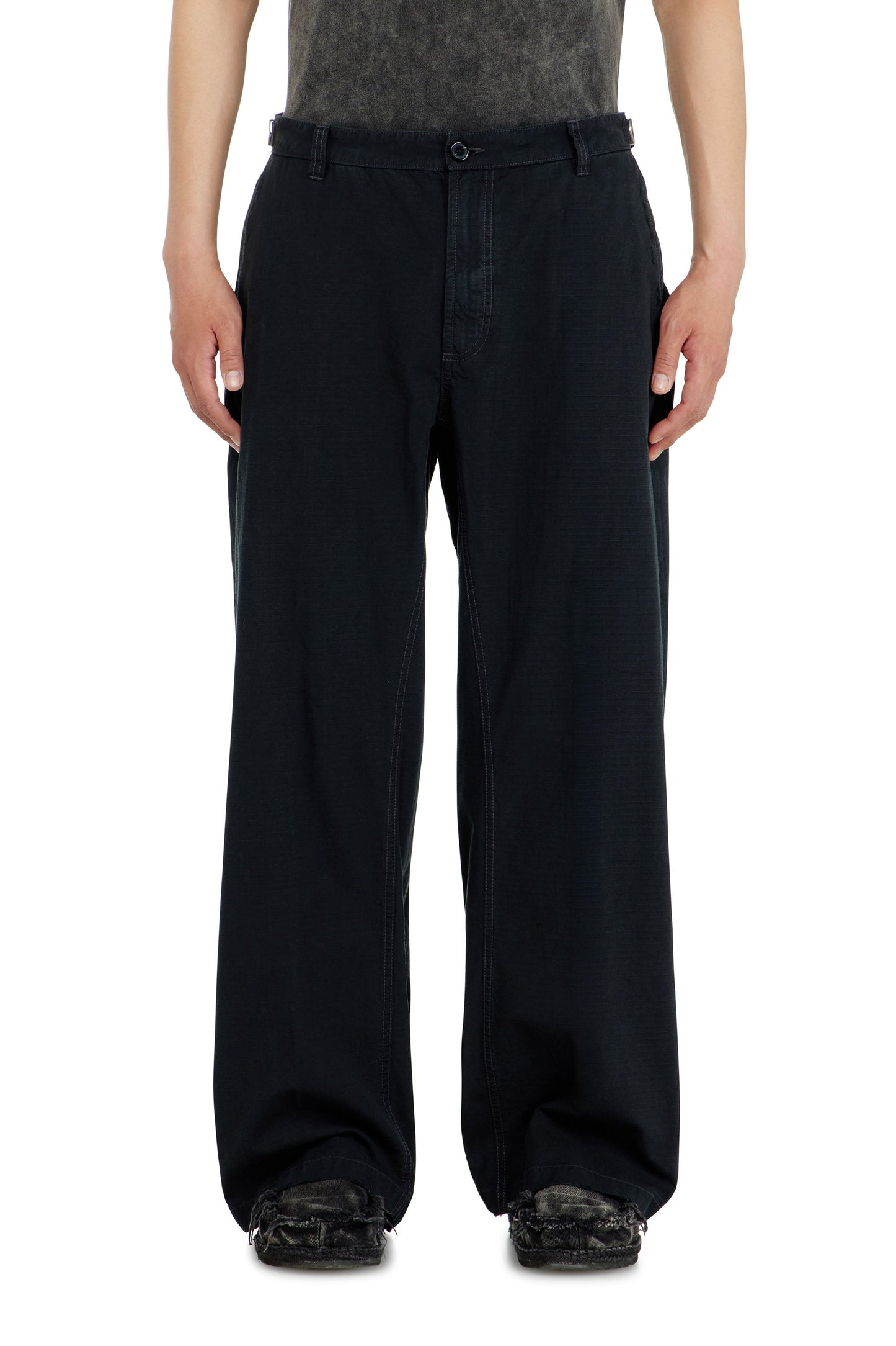 Cotton ripstop pants with side buckles