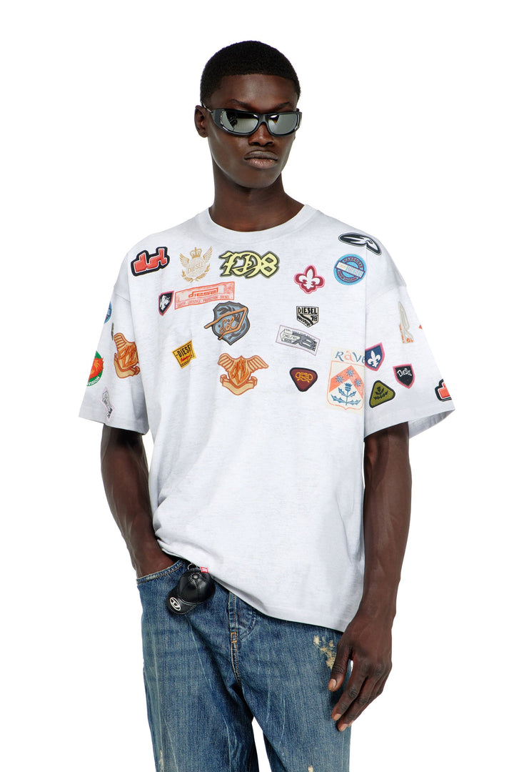 Cotton T-shirt with all-over patches print — White