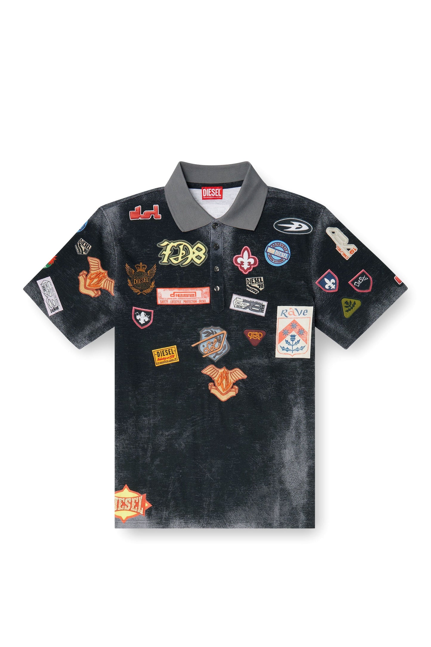 Jersey polo shirt with trompe l'oeil patches