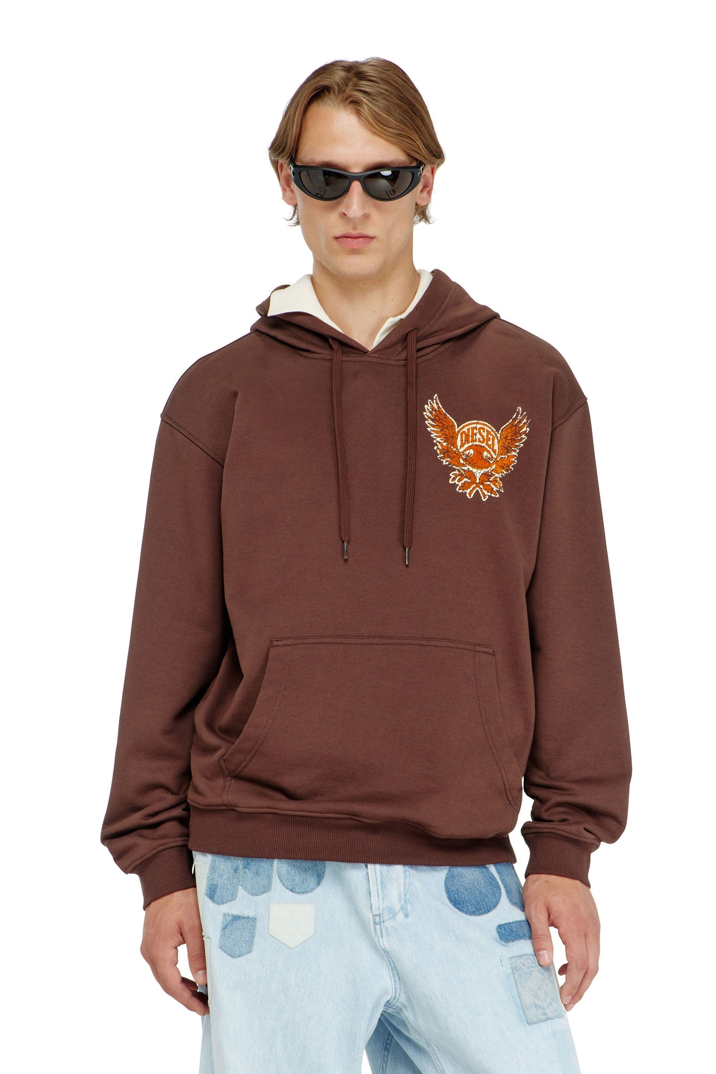 Cotton hoodie with flock and crack print