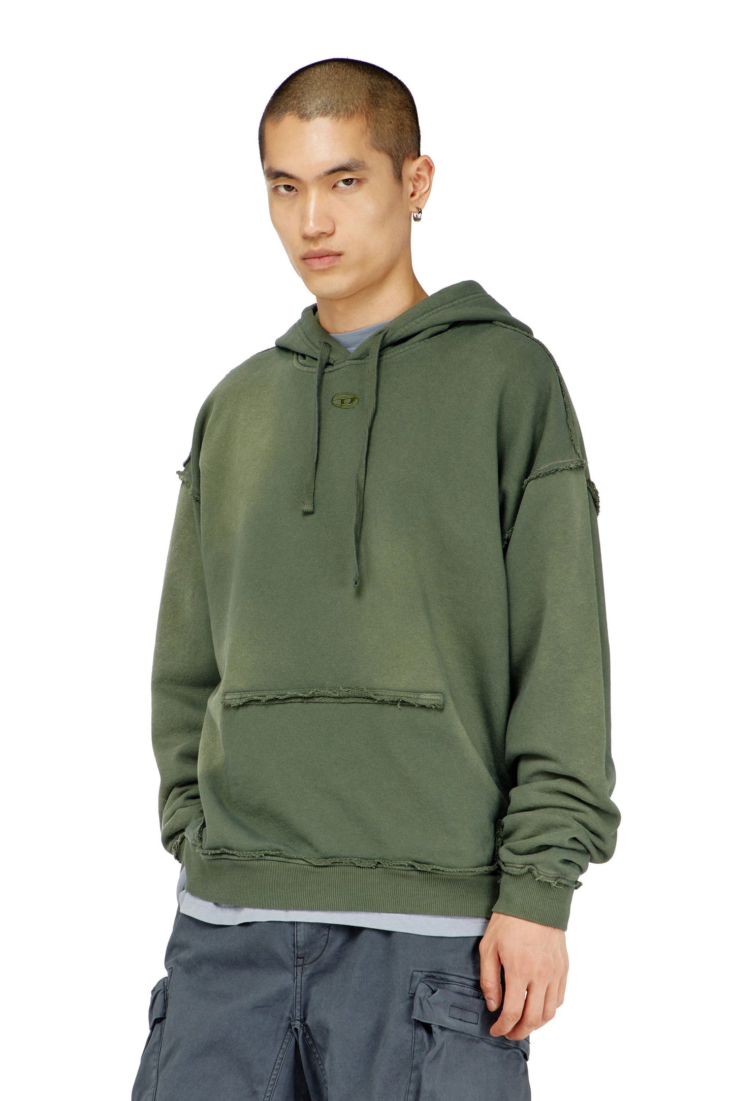 Faded cotton hoodie with frayed details