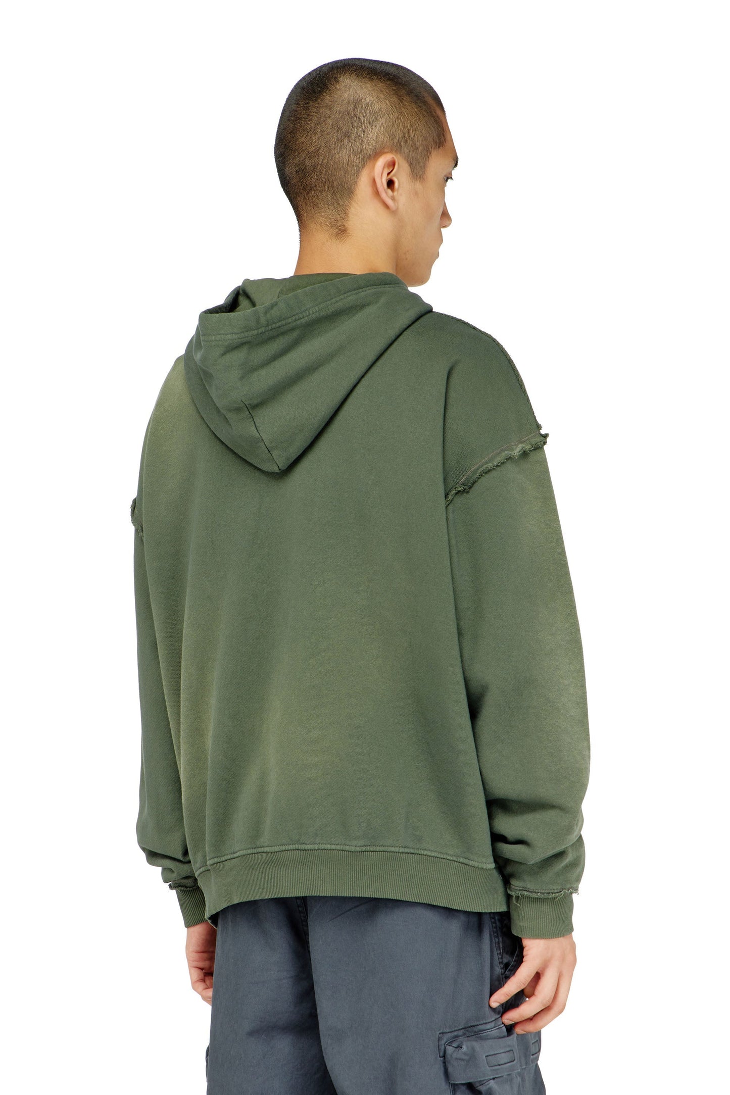 Faded cotton hoodie with frayed details
