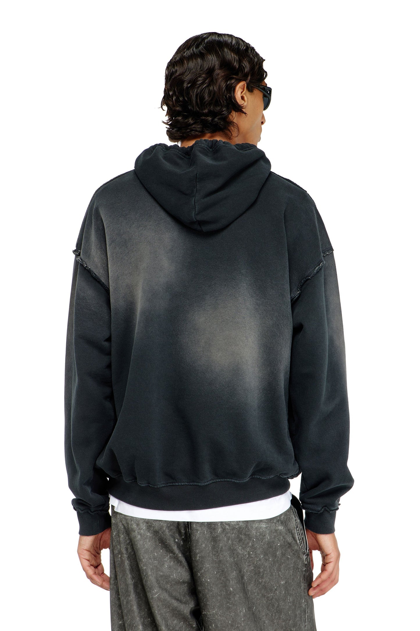 Faded cotton hoodie with frayed details