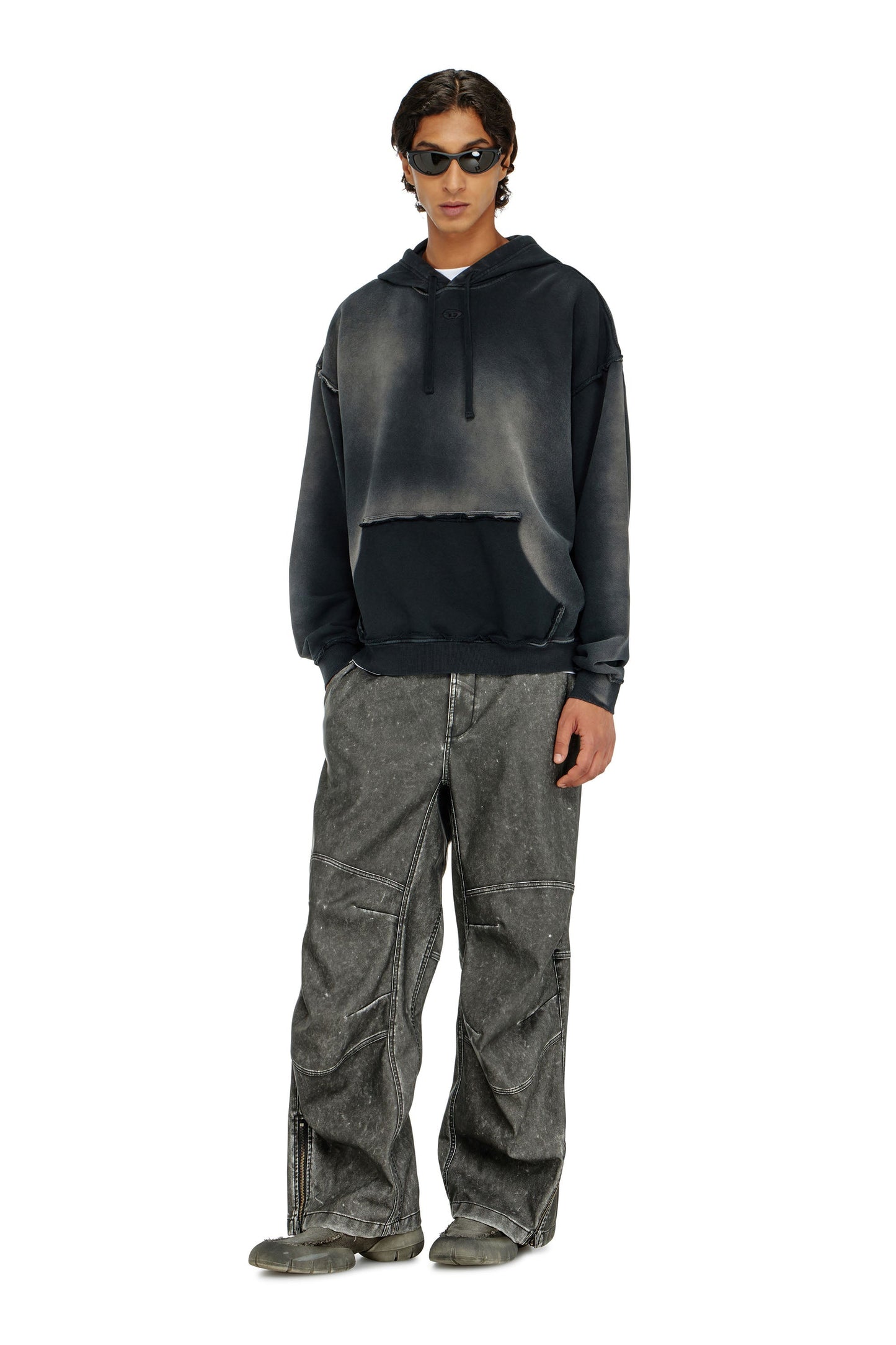 Faded cotton hoodie with frayed details