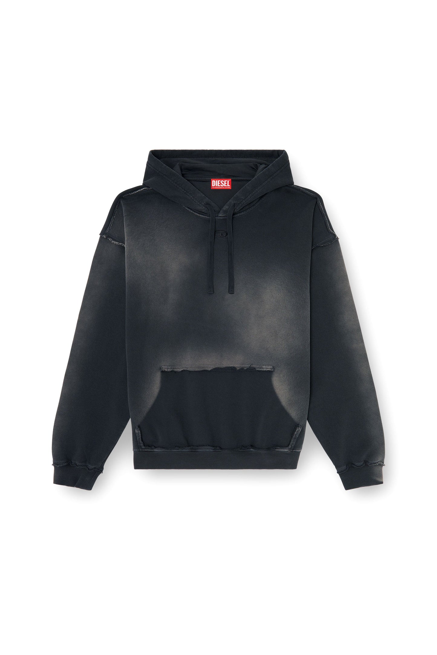 Faded cotton hoodie with frayed details