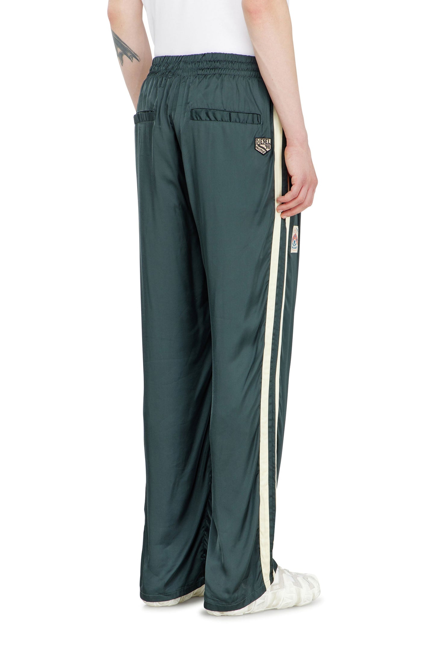 Satin track pants with patches
