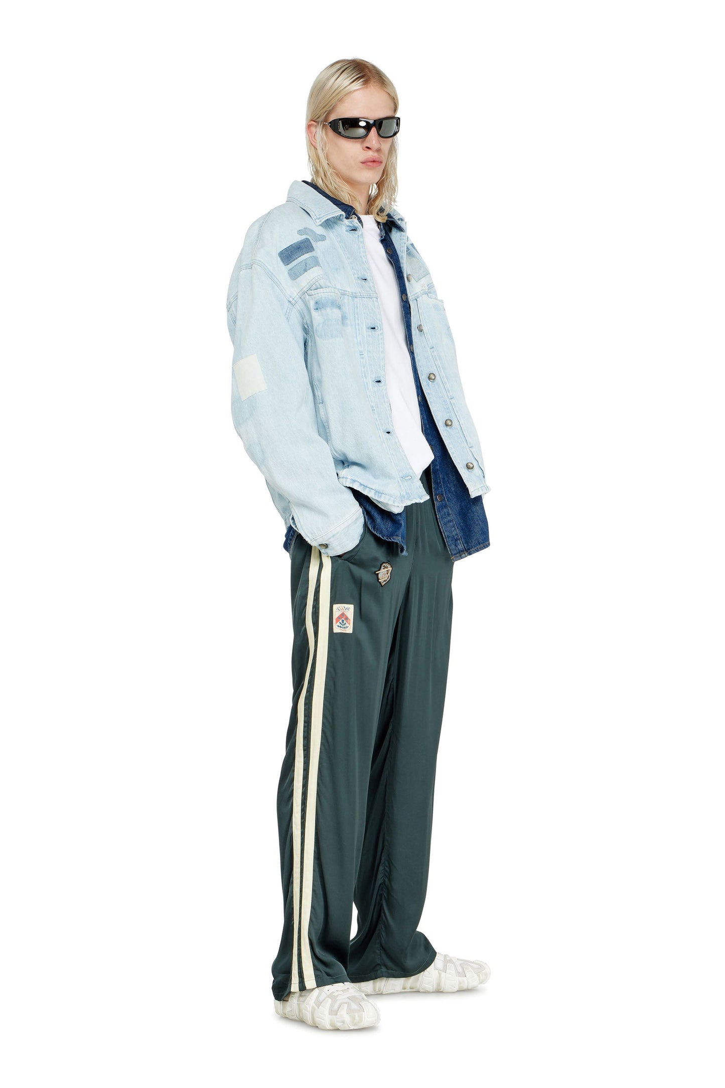 Satin track pants with patches