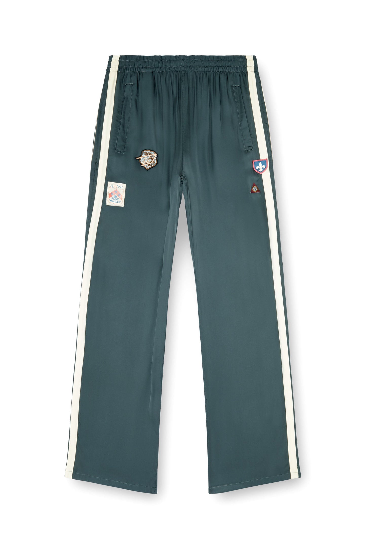 Satin track pants with patches