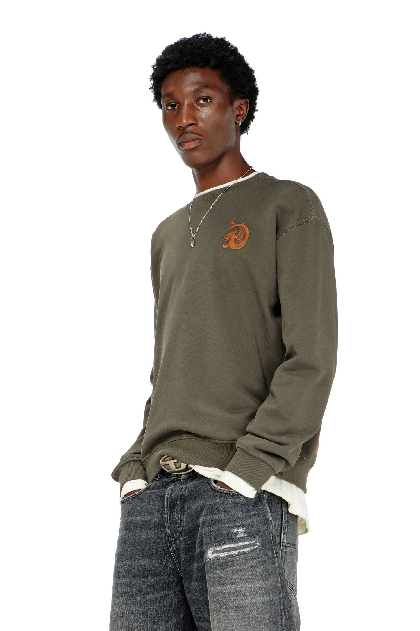Sweatshirt with embroidery and flock print
