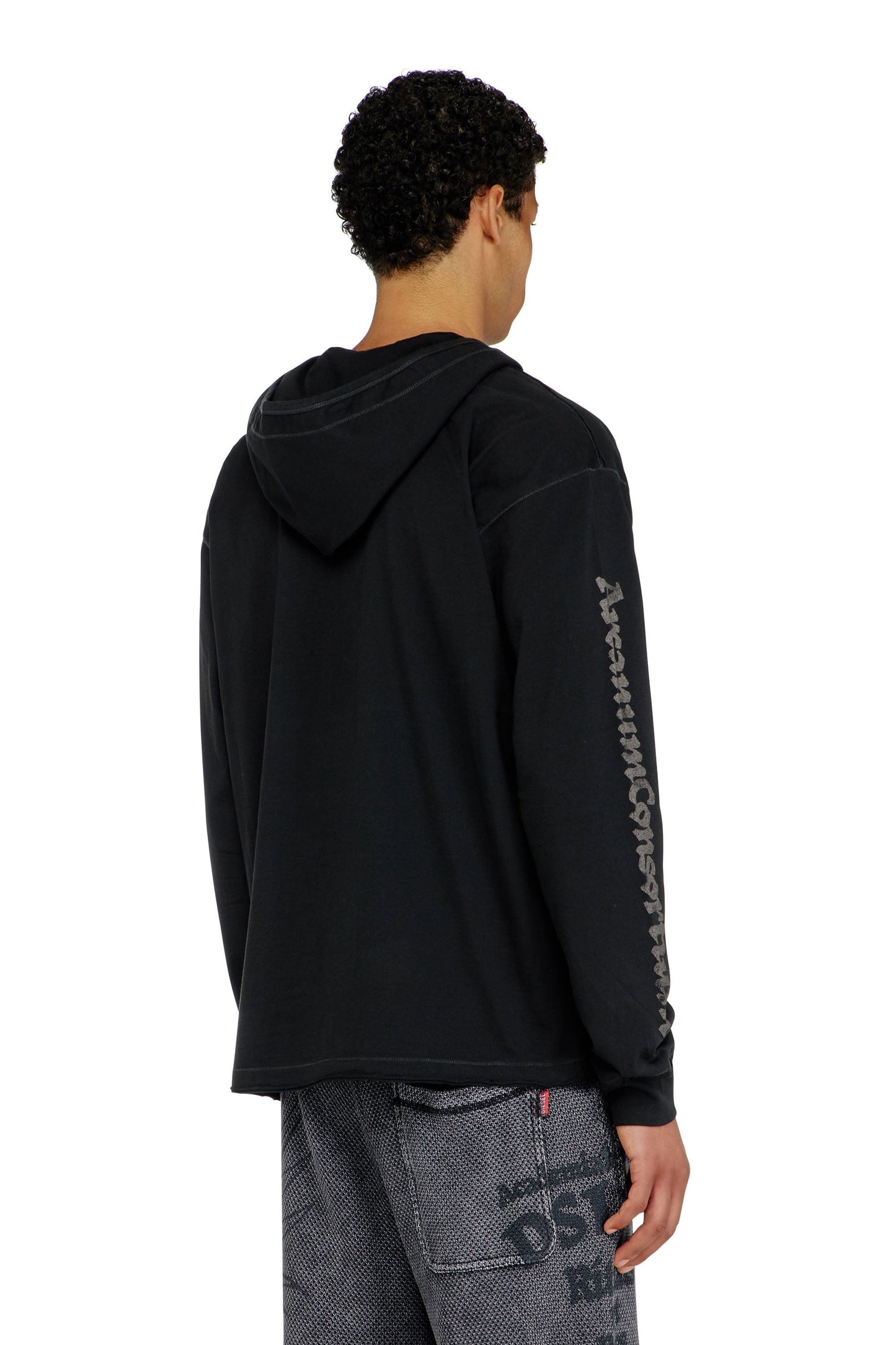Hoodie with V-neck and embroidered front