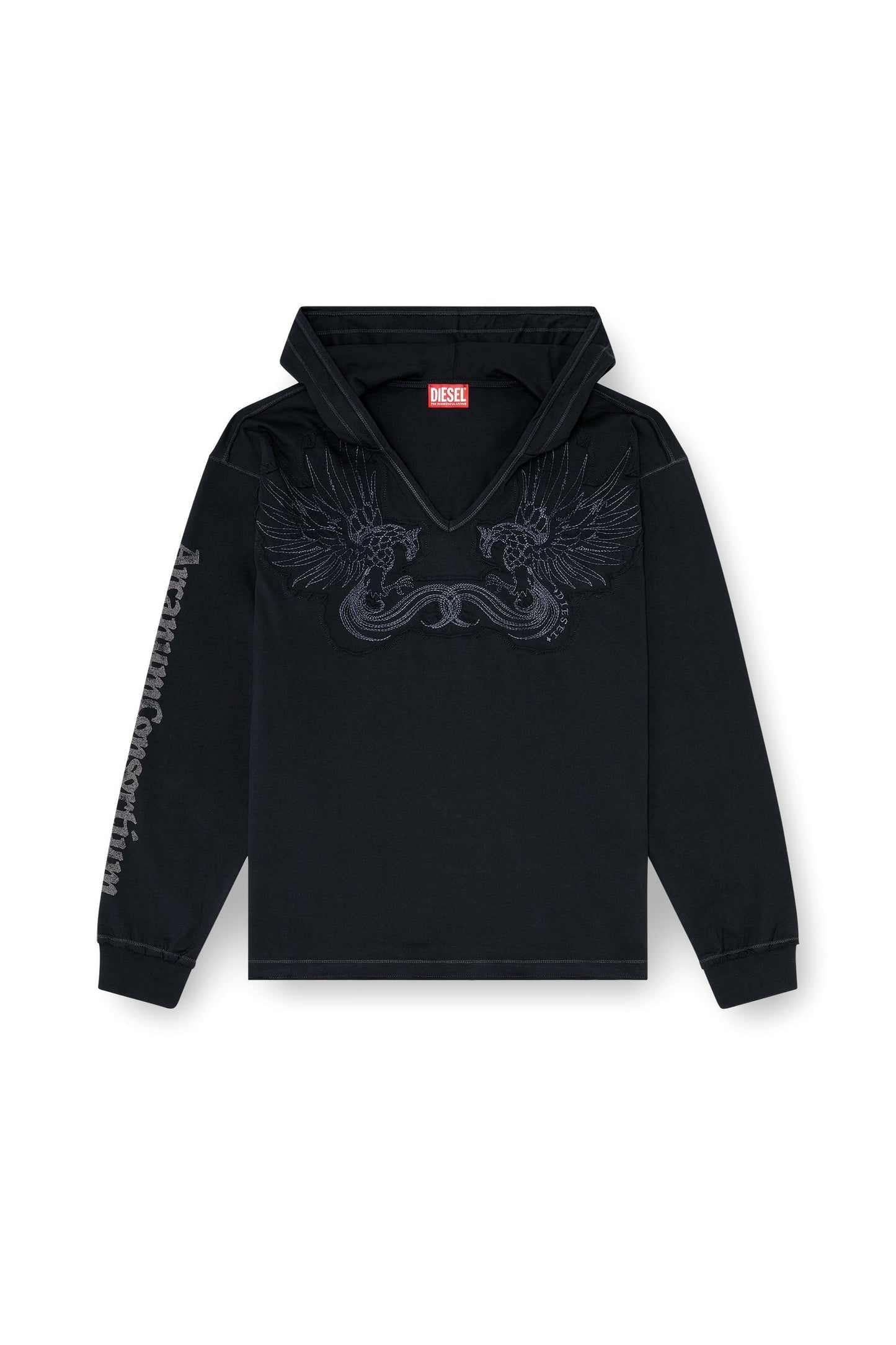Hoodie with V-neck and embroidered front