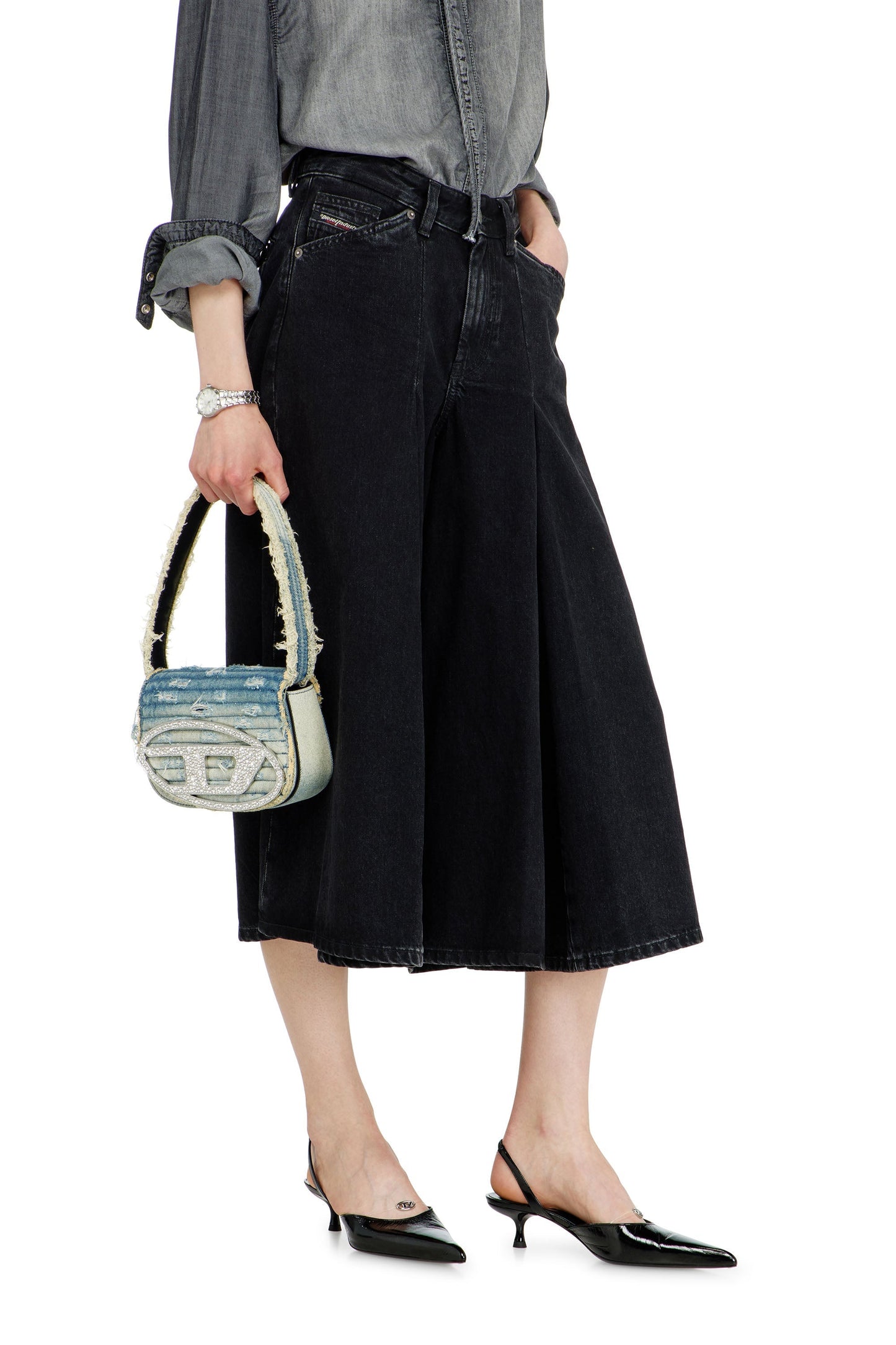Denim culottes with pleats