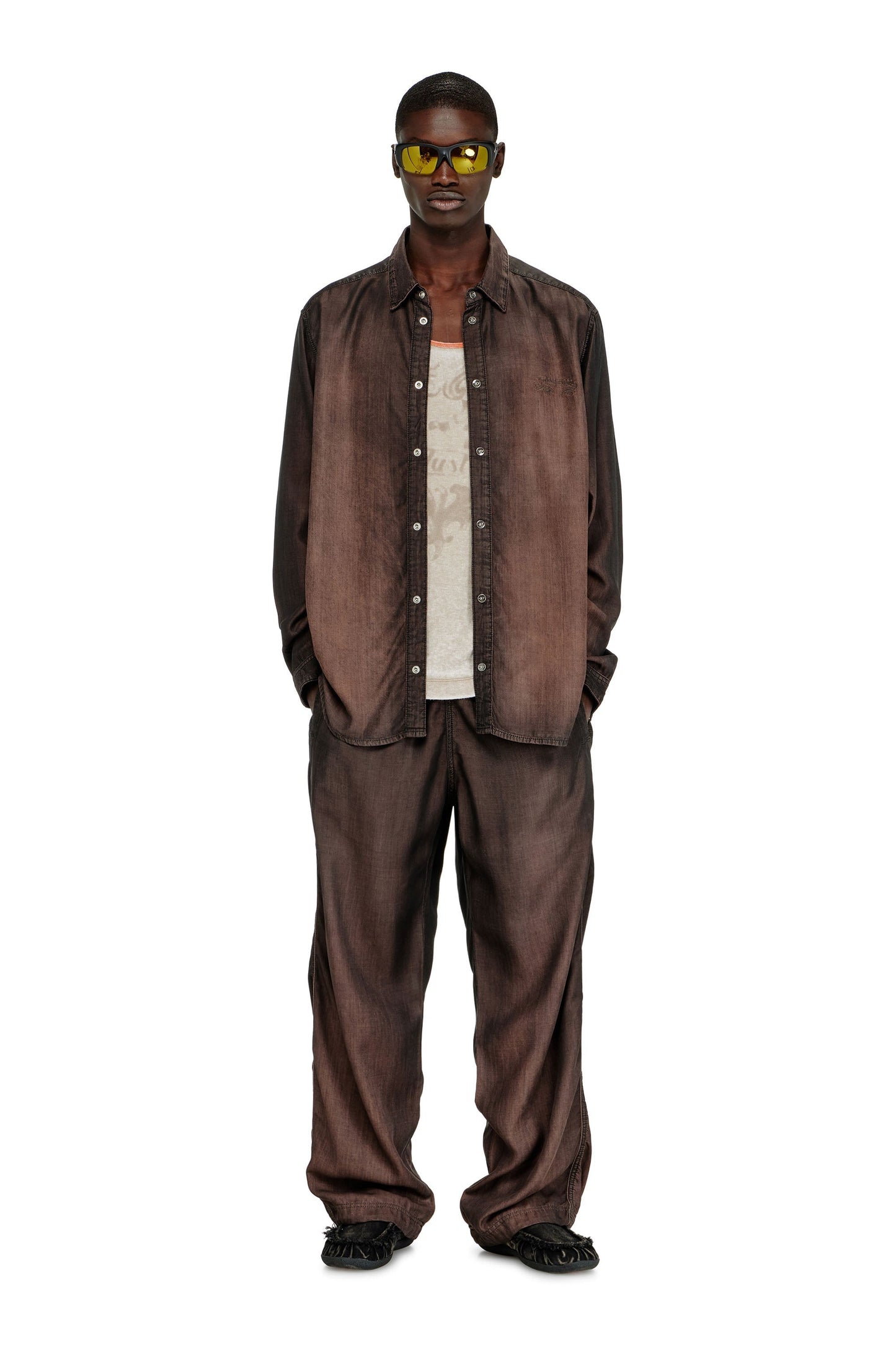 Shirt in fluid coated denim