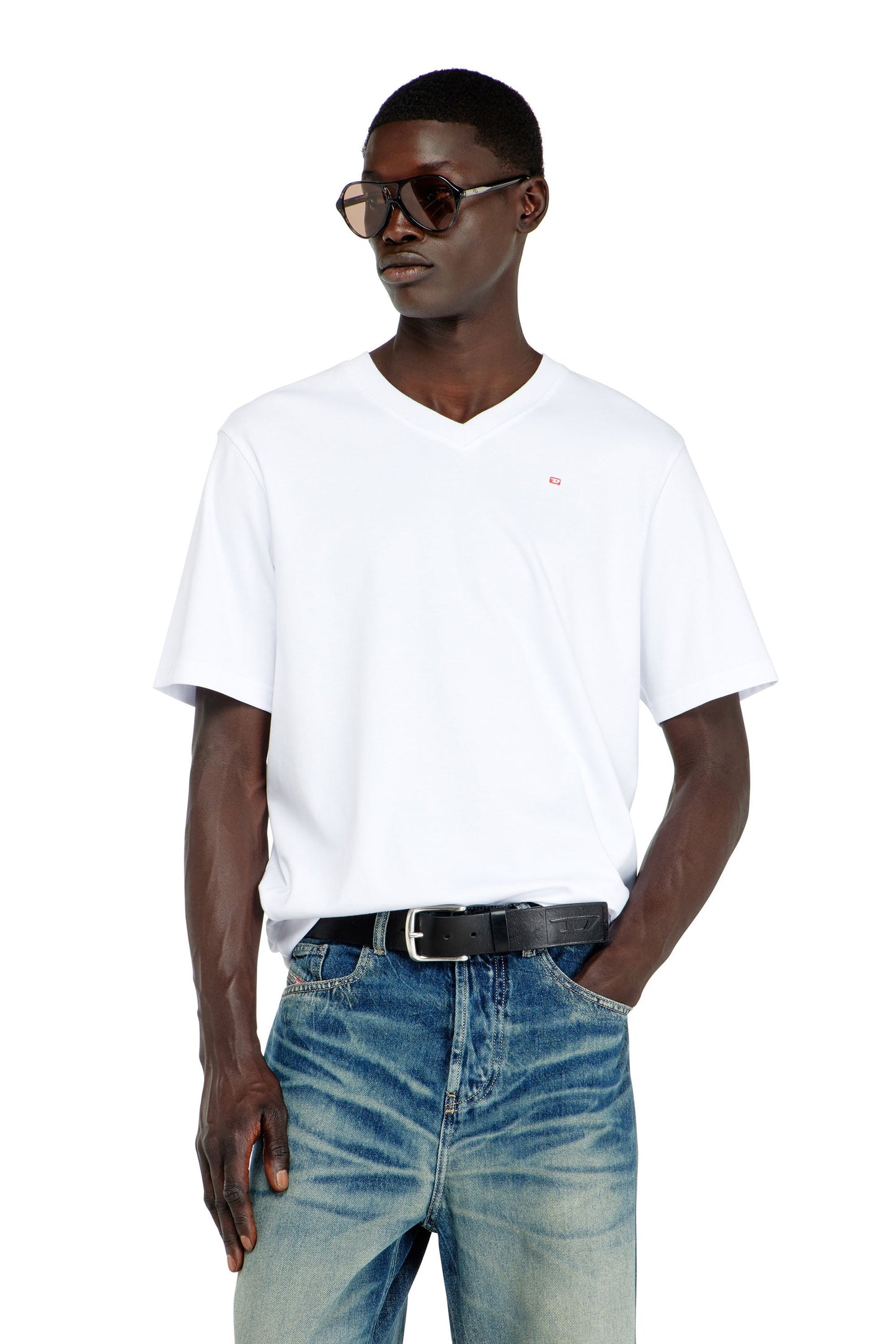 V-neck T-shirt with micro logo embroidery