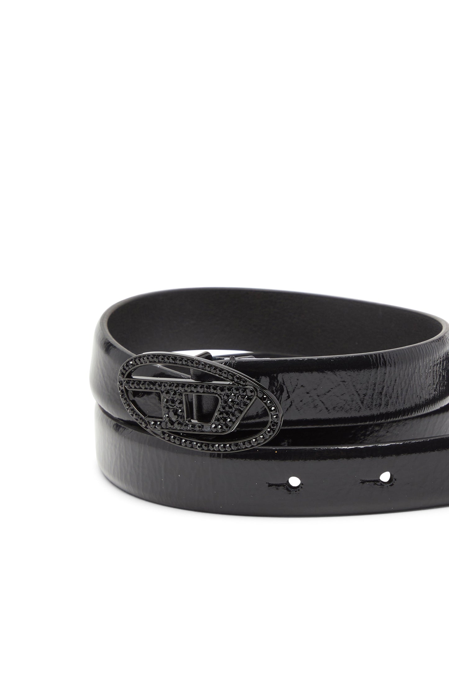 2 cm leather belt with crystal buckle