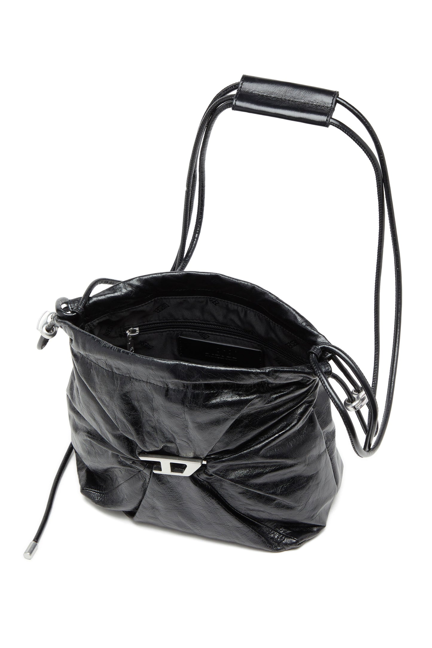 Scrunch-D-Bucket bag in shiny wrinkled leather