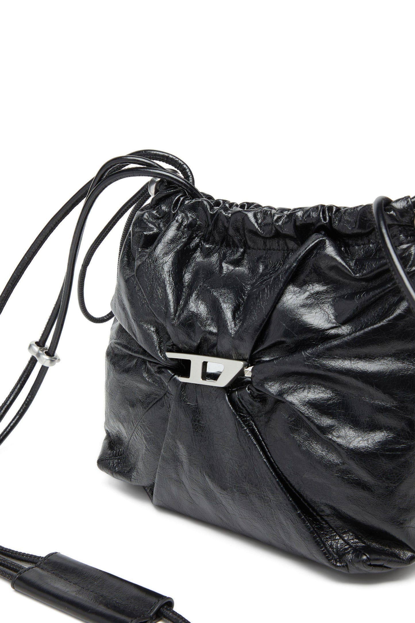 Scrunch-D-Bucket bag in shiny wrinkled leather