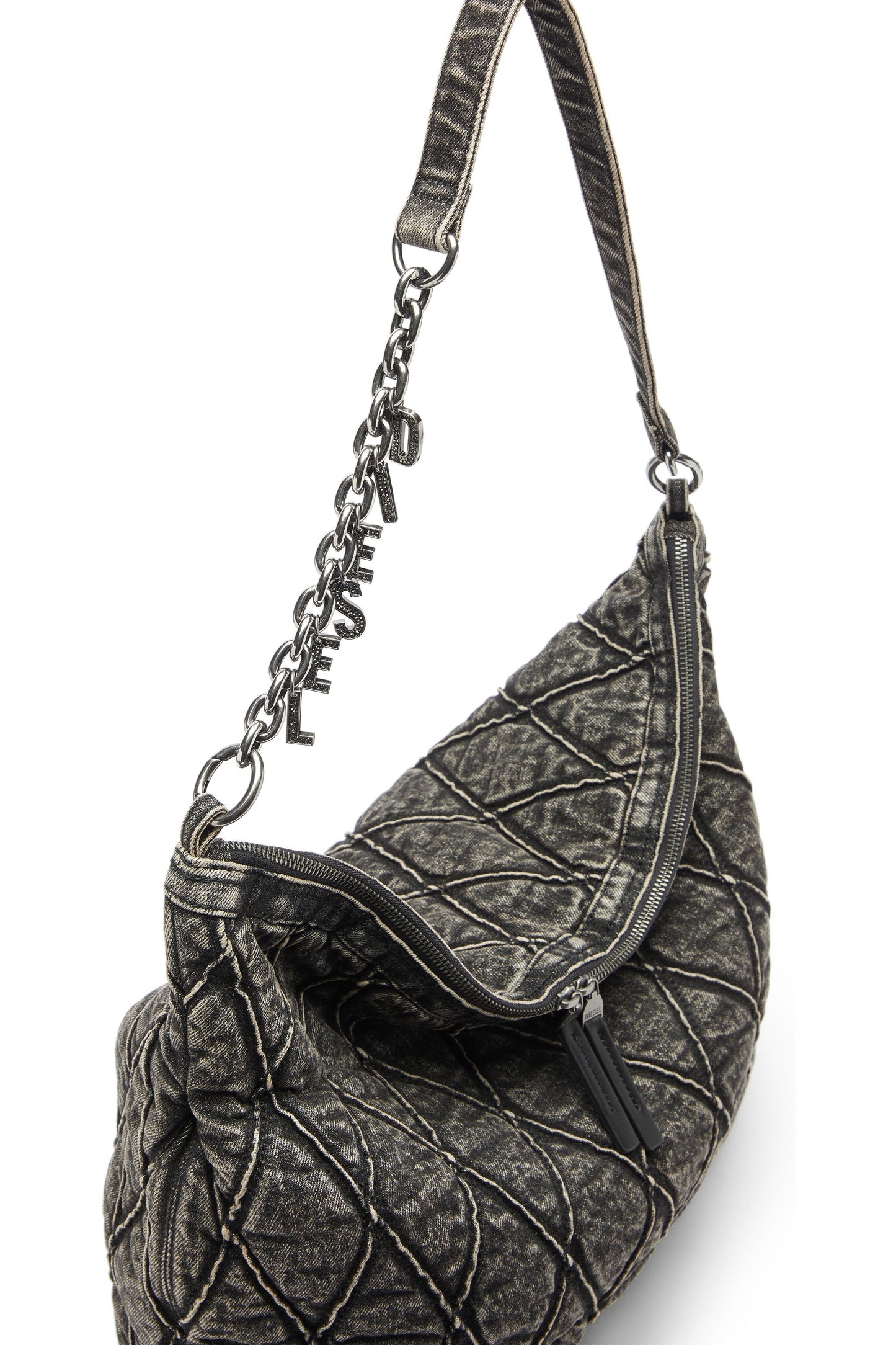 Charm-D - Hobo bag in acid-wash quilted denim