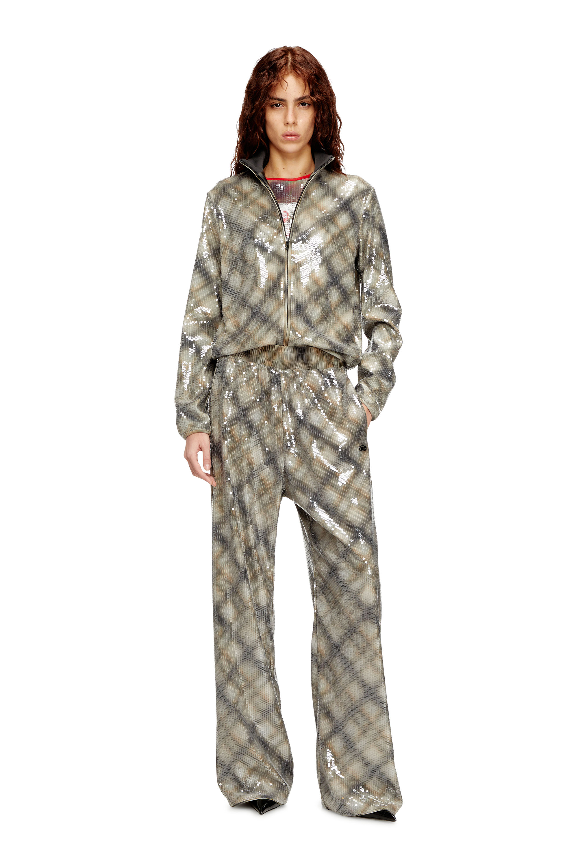 

Sequined Pants In With Plaid Design